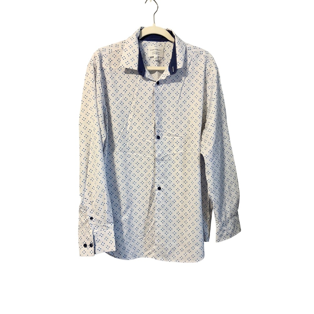 Con.Struct Mens XL Slim Fit Cooling Comfort 4-Way Stretch‎ Geometric Button Down